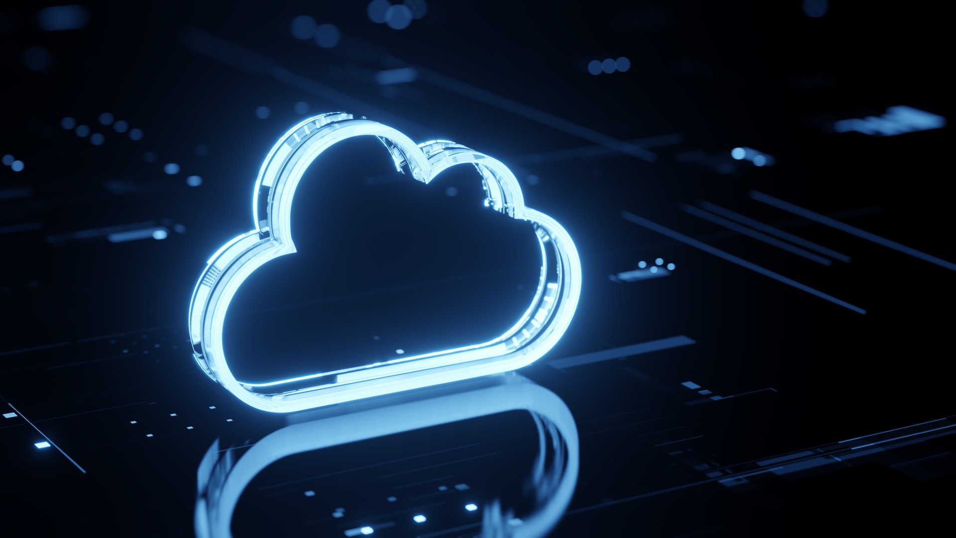 Digital Cloud Technology with Neon Glow Representing Data Storage and Online Technology