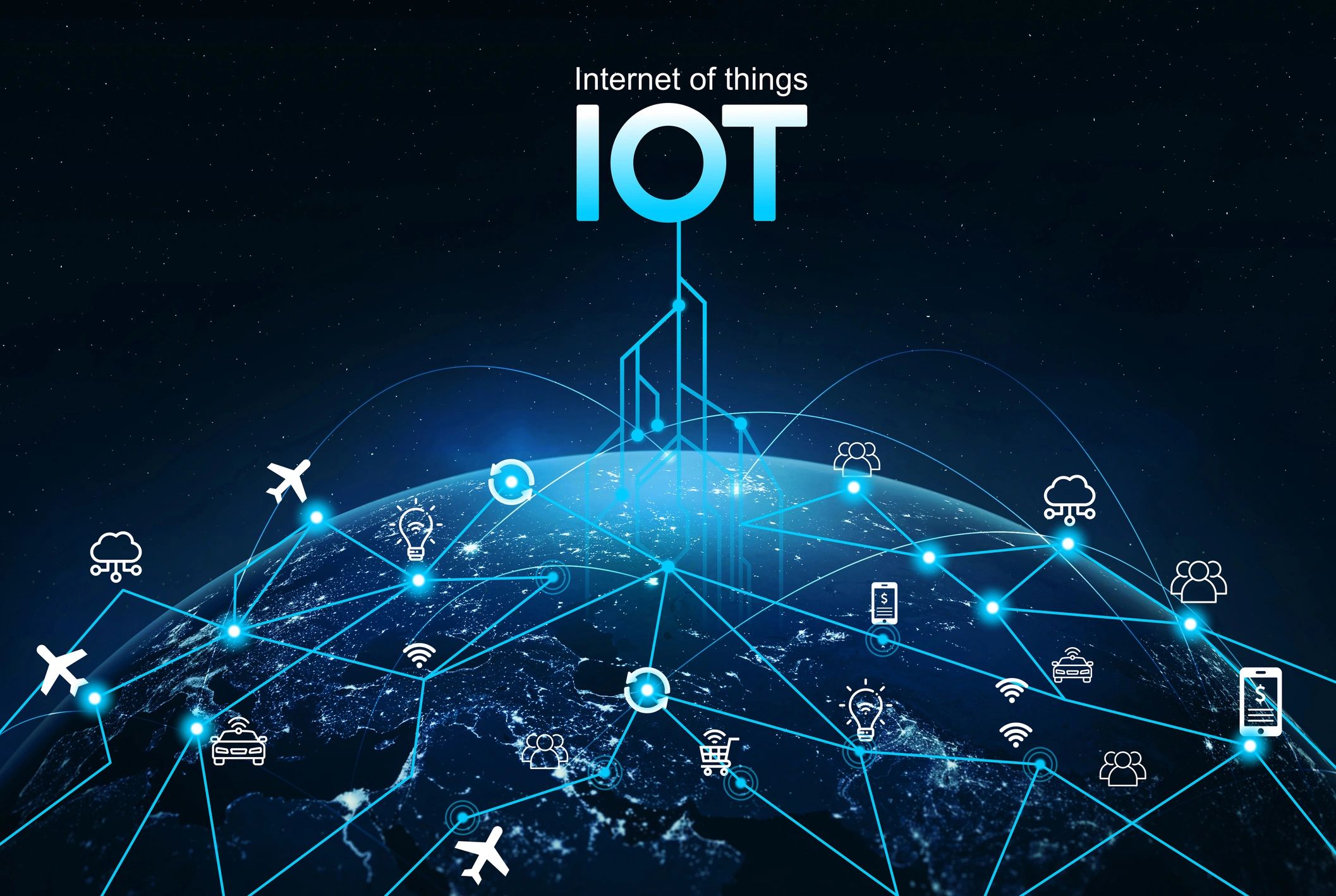 Global communication network concept. Internet of things (IOT)