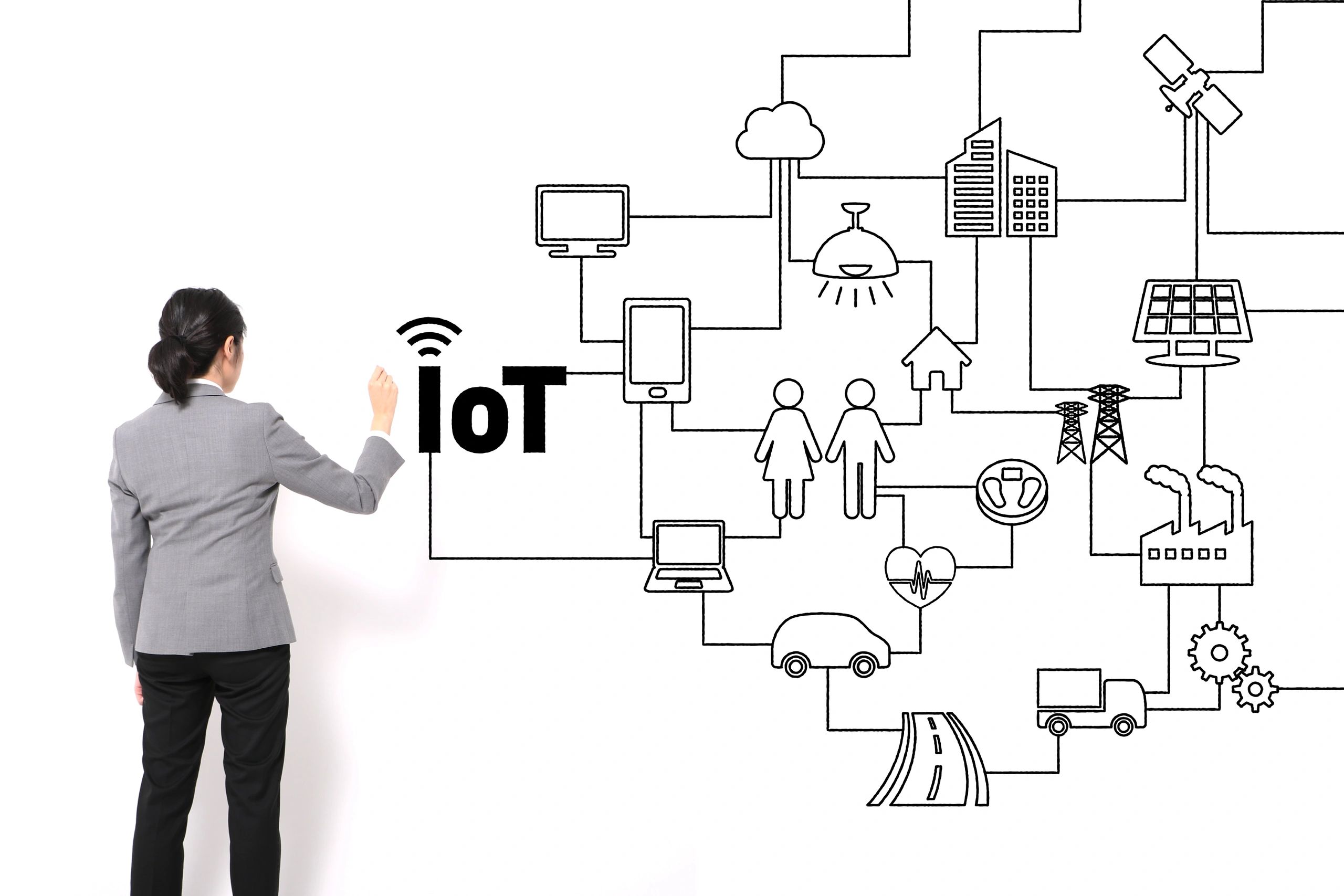 Asian woman drawing illustrations of Internet of Things